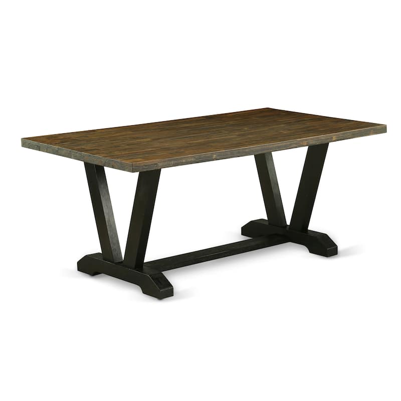 East West Furniture dining room set - a wooden table & Stackable Modern chairs - Wire-brushed Black (Pieces & Seat Options)