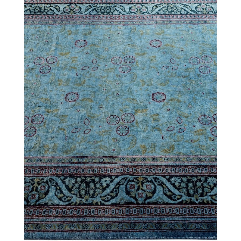 Overton Hand Knotted Wool Vintage Inspired Modern Contemporary Overdyed Blue Area Rug - 4' 2" x 6' 2"