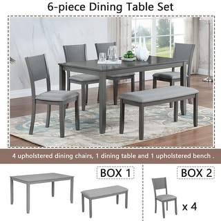 6 Piece Rectangular Dining Table Set with 4 Wide Back Chairs & Gray ...