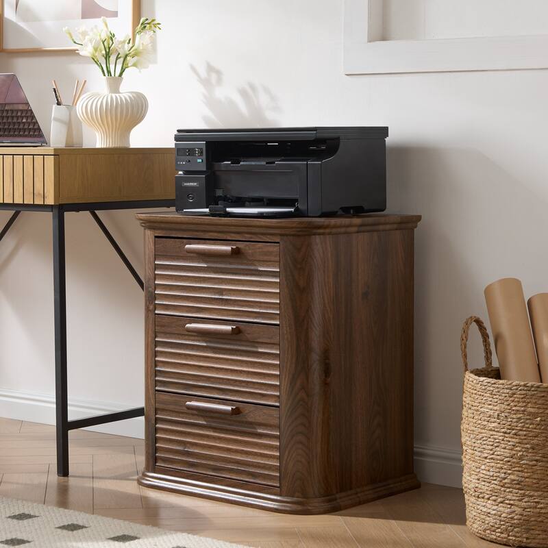 22" Wide Fluted Nightstand with Charging Station, Modern End Table, Wood 3 Drawer Dresser, Large Bedside Tables