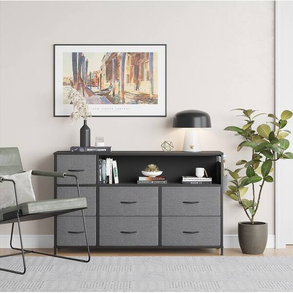 Dresser TV Stand for Bedroom, Small Fabric Dark Grey Dresser with Shelves  for Closet Nursery - Bed Bath & Beyond - 37310820