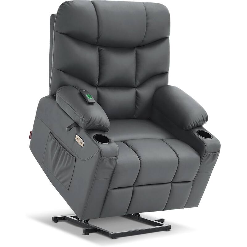 MCombo Electric Power Lift Recliner Chair Sofa for Elderly, 2 Side Pockets and Cup Holders, Faux Leather 7288