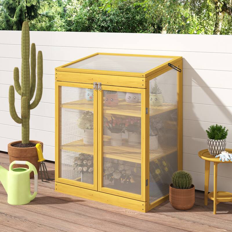Wooden Cold Frame Mini Greenhouse for Outdoor Garden, 2-Tier Cabinet - wood - Mini Greenhouse - Mini Greenhouse