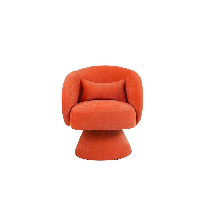 Swivel Round Barrel Chair in Fabric with Curved Backrest and Thick Padded Seat