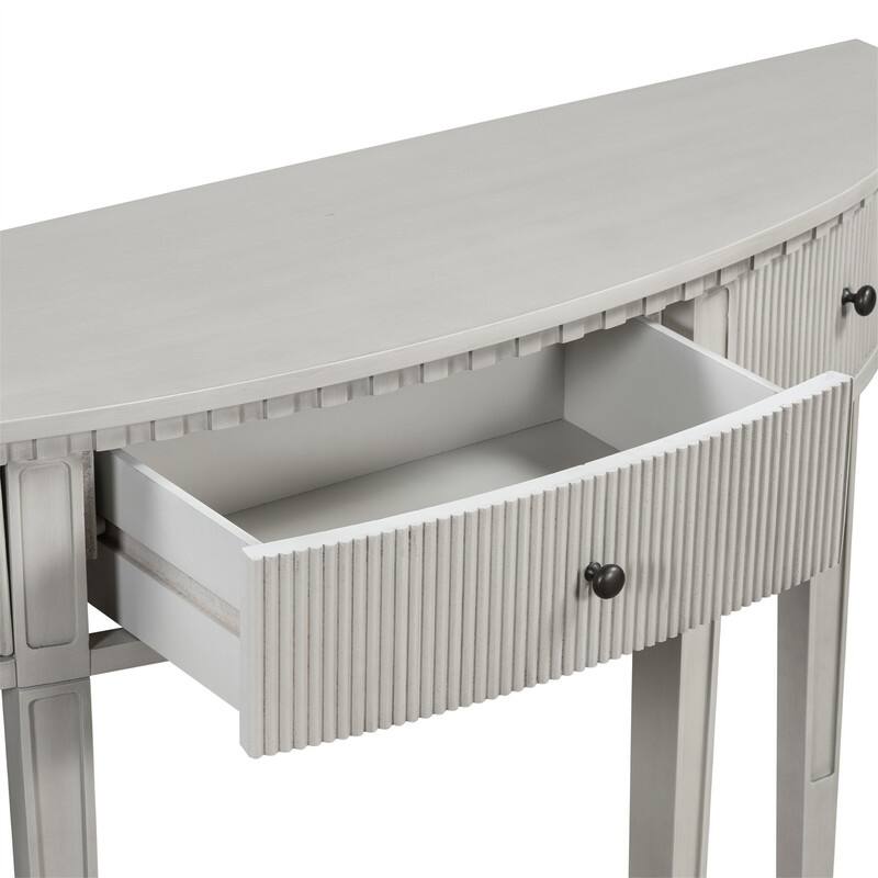 Curve Design Console Table with 3 Storage Drawers, Modern Entryway Table Sofa Table with Vertical Stripe Design and 4 Legs