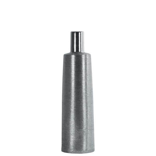 Narrow Mouth Ceramic Round Bottle Vase With Long Neck, Medium, Silver