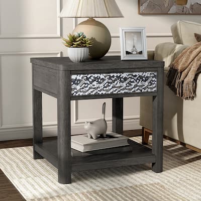 Furniture of America Piez Modern Ash Grey Wood 1-Drawer End Table