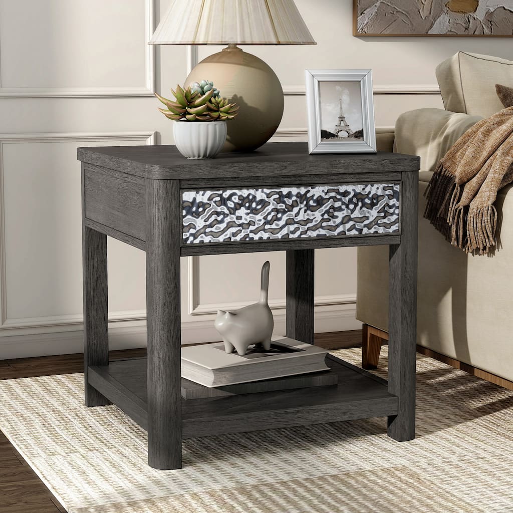 Furniture of America Piez Modern Ash Grey Wood 1-Drawer End Table