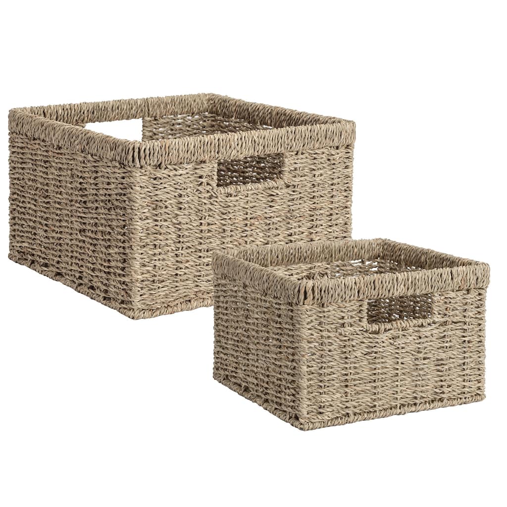Wicker Storage Basket Set of 2 for Organizing and Decorative - 12"D x 12"L x 7"H