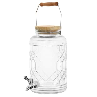 0.95 Gallon Duval Glass Beverage Dispenser with Wooden Lid and Handle - 0.95 Gallon