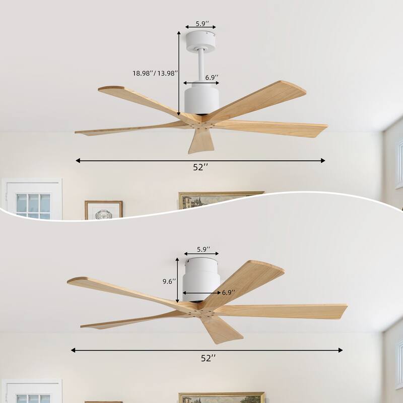 52-inch Matte Black Ceiling Fan without Light, Walnut Wood Blades, Remote Control, Reversible DC Motor