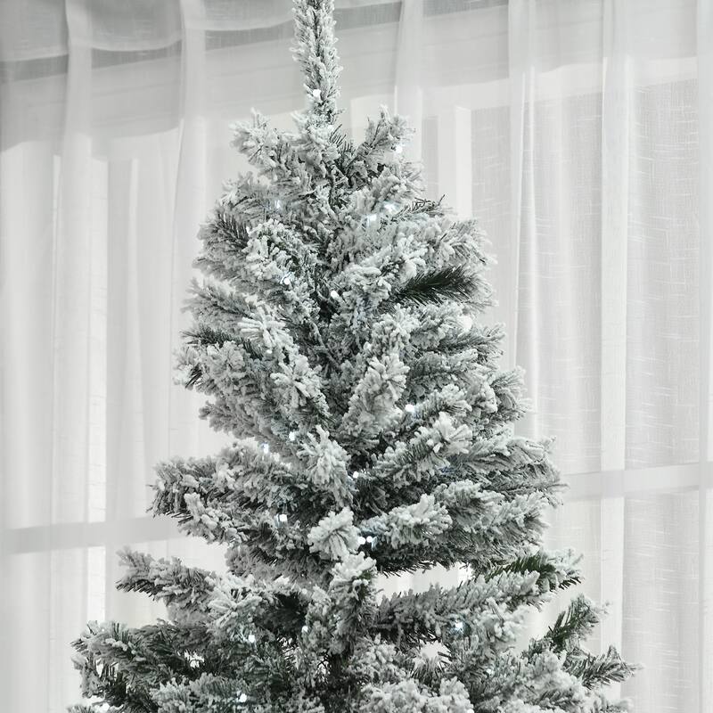 7.5FT Prelit Christmas Tree, Flocked with 500 LED Lights, Safe and Secure for Family Holiday Decor