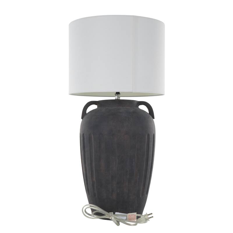 Ceramic Distressed Antique Style Pot Vase Room Table Lamp with Cream Linen Shade - Brown, Black, Cream - Roche River Decor