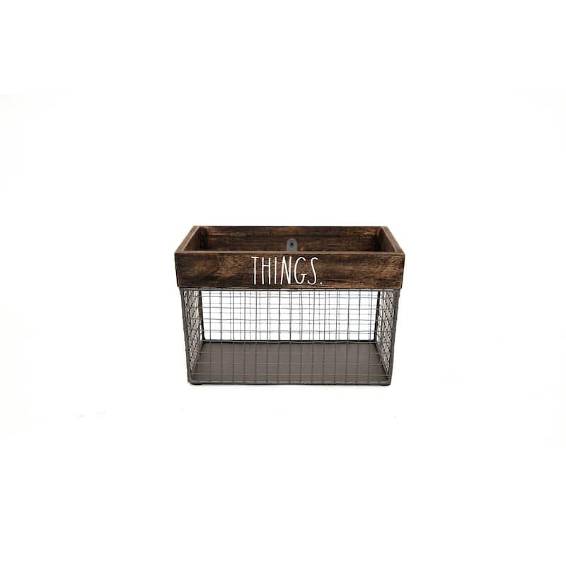 Rae Dunn Metal and Wood Storage Basket - THINGS