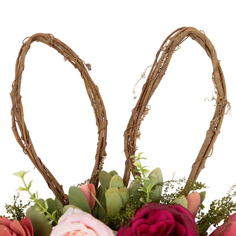 Wooden Floral Easter Bunny Ears Twig Wreath - 15"