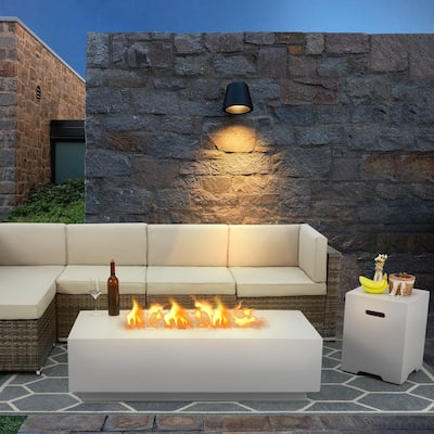 AVAWING 2-Piece 50,000 BTU 56" Rectangle Concrete Propane Fire Pit Table Set