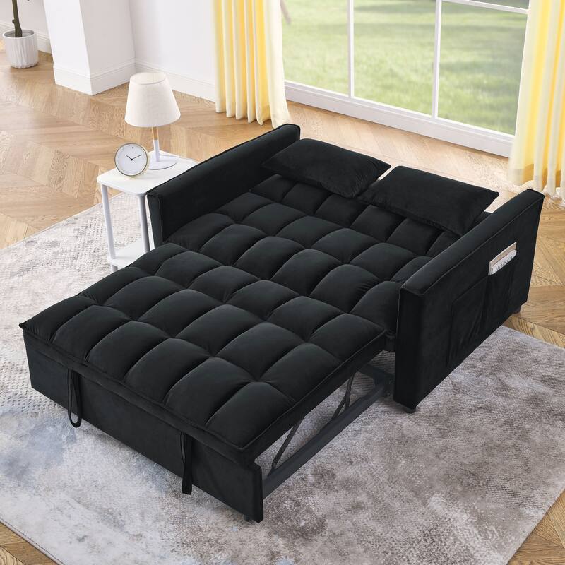 53.94" Velvet 3 in1 Loveseat Pull-Out Sofa Bed withTwo Side Pockets and Adjustable Backrest for Living Room