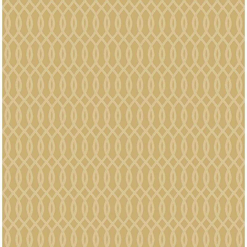 Seabrook Designs Lauressa Mini Ogee Unpasted Wallpaper - 20.5 in W x 33 ft. L - Metallic Gold & Khaki
