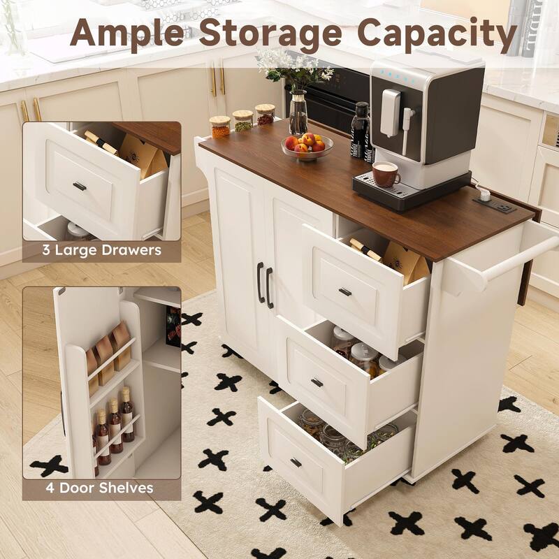 Kitchen Island Cart with Foldable Tabletop & Drop Leaf