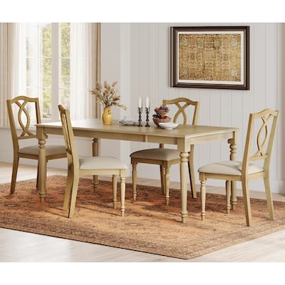 Farmhouse Dining Table Set, Wood Dining Table & Cross-Back Chairs, Oak