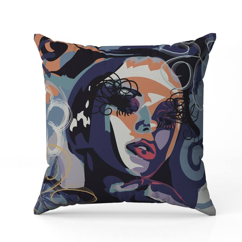 Face Pop Art Indoor/Outdoor Reversible Throw Pillow Blue and Orange