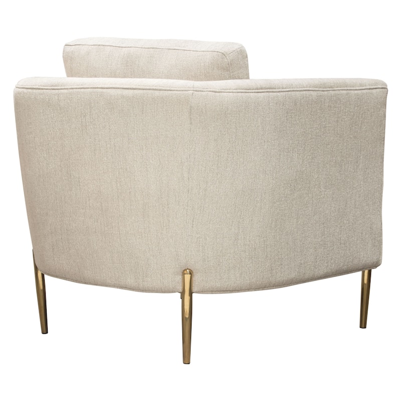 Meny Modern Accent Armchair, Light Cream Textured Fabric, Gold Metal