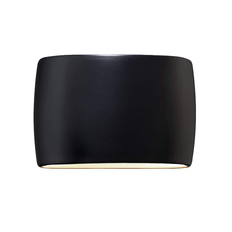 Justice Design Group Ambiance ADA Outdoor Large Ceramic Wide Oval Wall Sconce - Carbon Matte Black