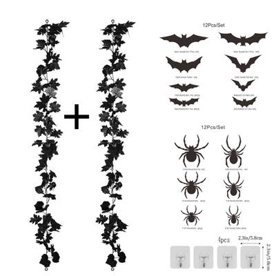 5.9ft Black Hanging Vine Garland with Spider Bat Sticker and hooks