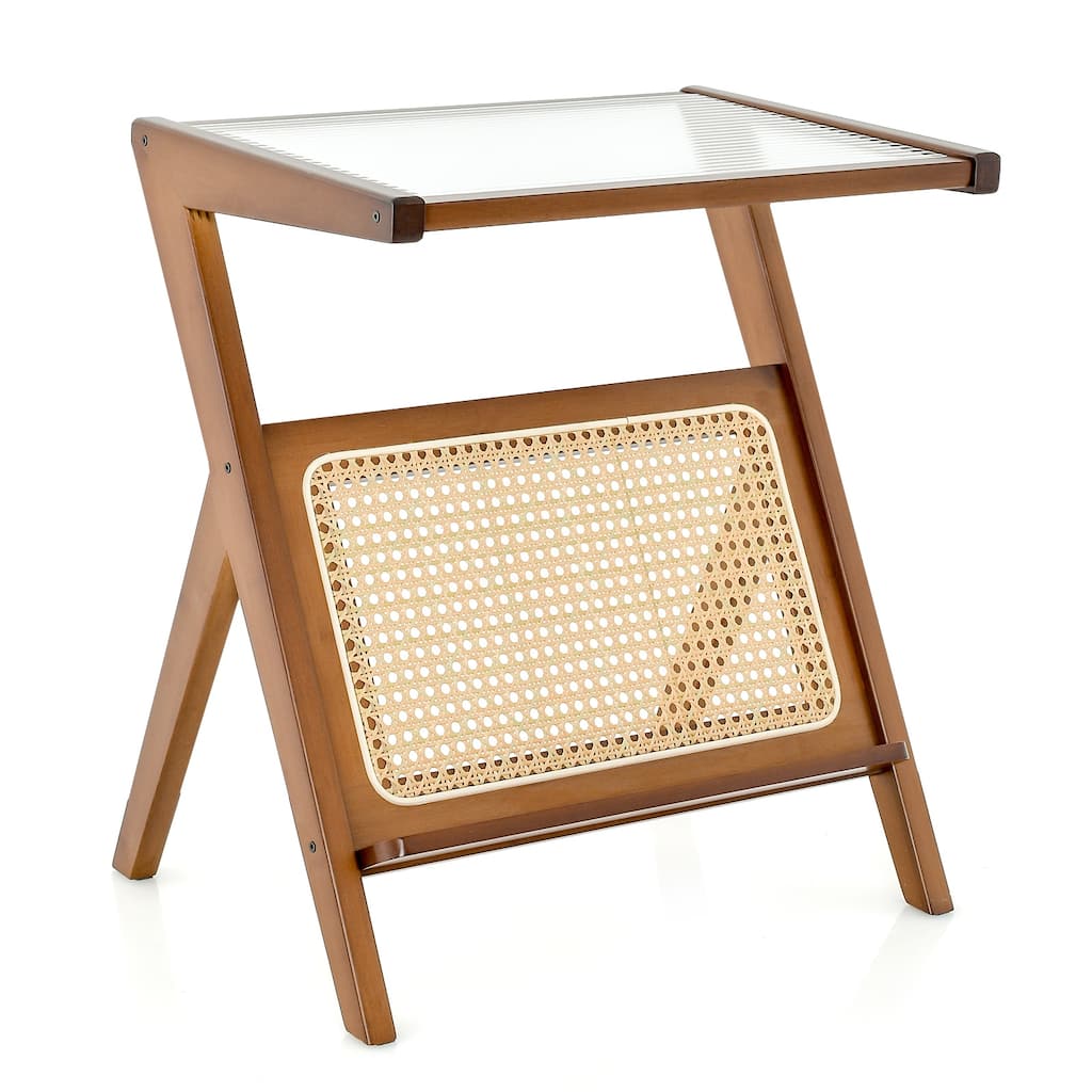 Decorative End Table with Rattan Accents and Storage Rack - 19.5" x 14" x 22" (L x W x H)