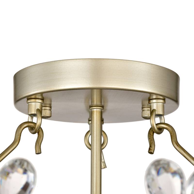 Rosa Glam 3-Light 20" Daisy Crystal Glass Flower Blossom Flush Mount - Brushed Silver-ish Champagne