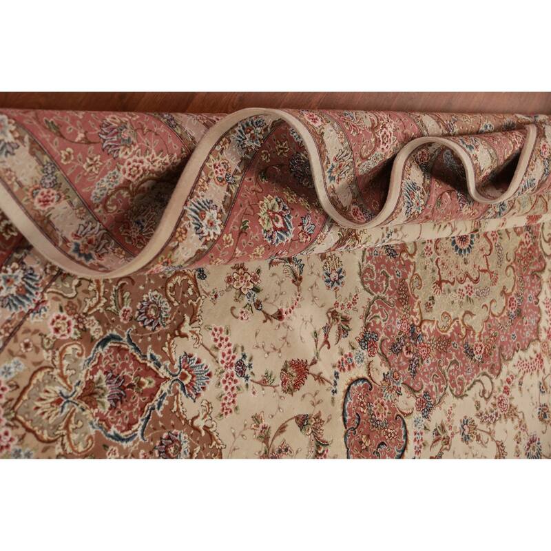 Vegetable Dye Tabriz Chinese Area Rug Handmade Wool And Silk Carpet - 8'0"x 9'11"