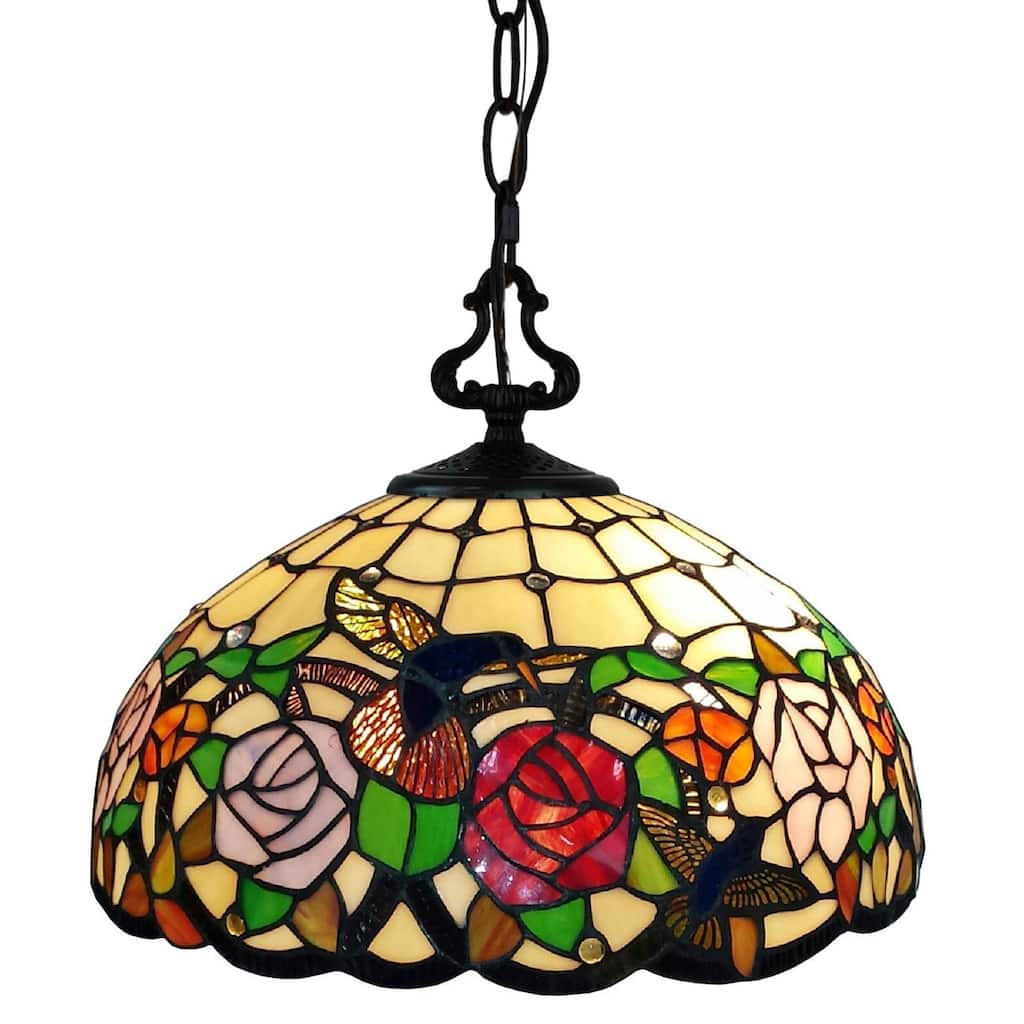 Tiffany Style Hanging Pendant Lamp 16" Wide Stained Glass Shade Game Room Ceiling Fixture Amora Lighting