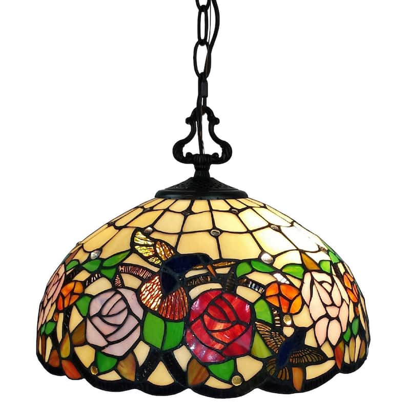 Tiffany Style Hanging Pendant Lamp 16" Wide Stained Glass Shade Game Room Ceiling Fixture Amora Lighting