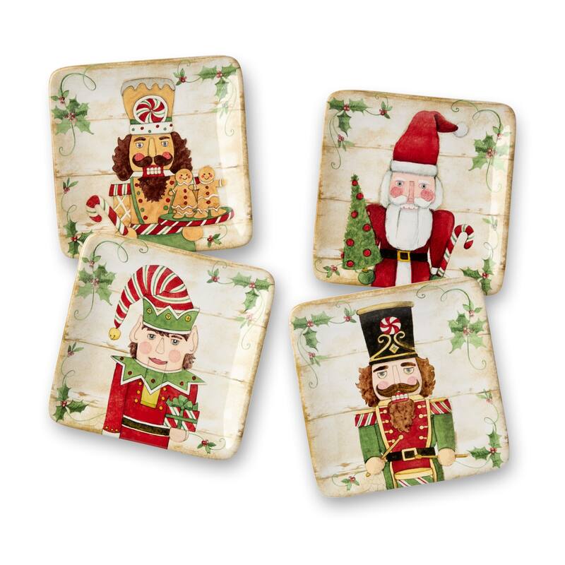Certifed International Nutcracker Parade Set of 4 Canape/Appetizer/Luncheon Plates 6' Assorted Designs - 6 L x 6 W x 0.75 H