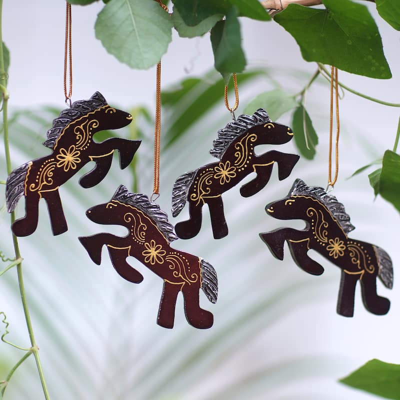 Novica Handmade Little Horses Wood Ornaments (Set Of 4)