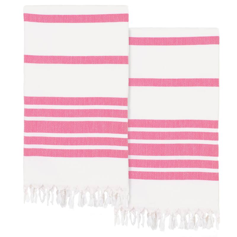 Authentic Hotel and Spa Turkish Cotton Herringbone Pestemal Beach Towel (Set of 2)
