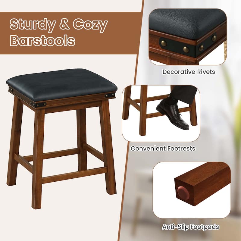 2 PCS 24'' Dining Bar Stool Counter Height Padded Seat Brown/White