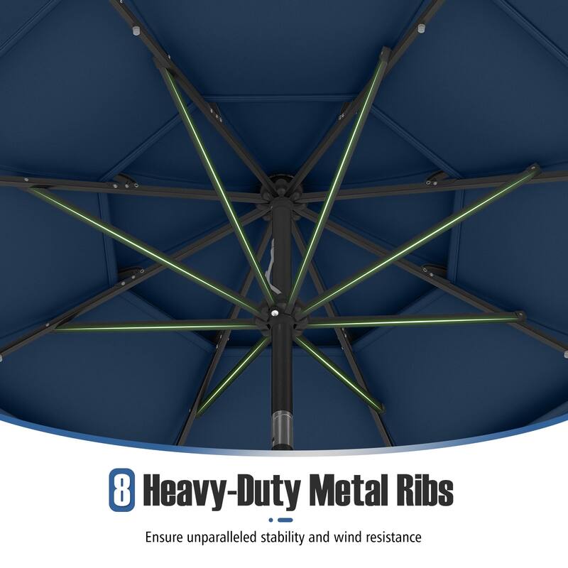 Polyester 10.3ft Solar LED Patio Umbrella with Auto Tilt and Crank