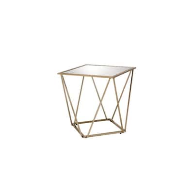 24" Square Mirrored Glass End Table with Champagne Metal Base for Living Room or Bedroom Decor - 22"L x 22"W x 24"H