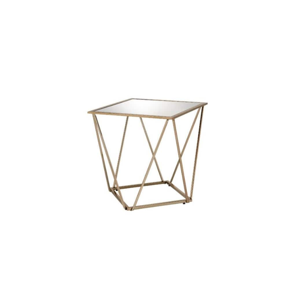 24" Square Mirrored Glass End Table with Champagne Metal Base for Living Room or Bedroom Decor - 22"L x 22"W x 24"H