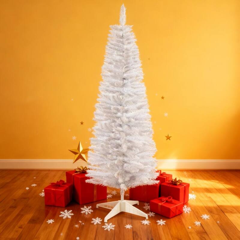 5' Easy Assembly White Artificial Christmas Tree - Sectioned Design & Detachable Base