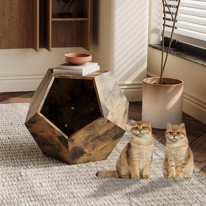 25.98'' Shaped Modern Pet Furniture Cat Kennel Side Table MDF Multi-Purpose Furniture Antique Wood Color - Antique brown