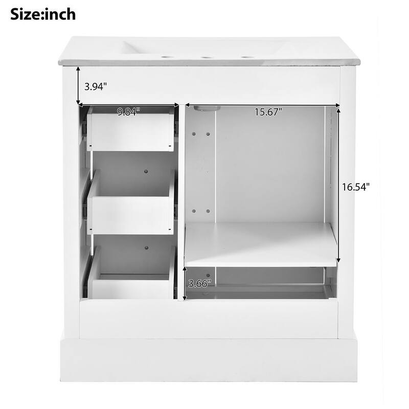 30'' Bathroom Vanity with Top Sink, Freestanding Vanity Set with Mirror Cabinet