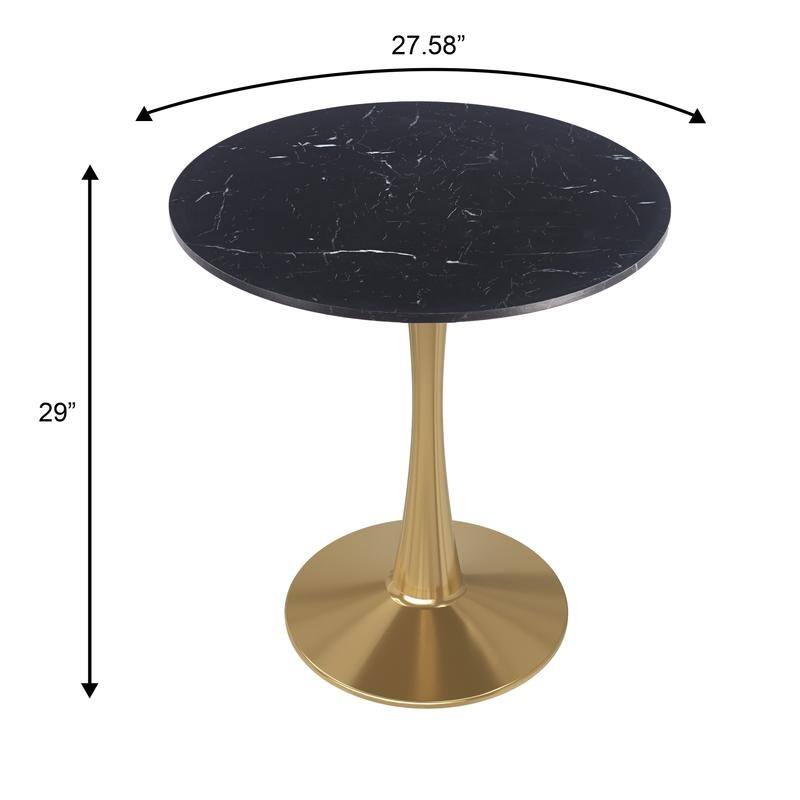 Bristol Minimalist Modern Round Dining Table with Solid Wood Top and Accent Gold Stainless Steel Base for Home or Kitchen