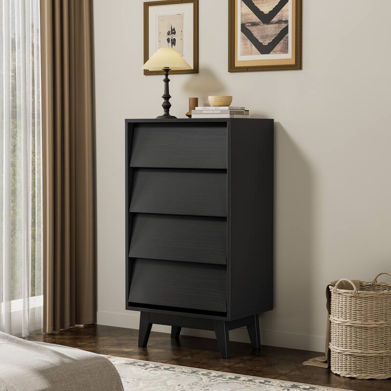 4 Drawer Double Dresser Features Vintage-style and Bevel Design - Black