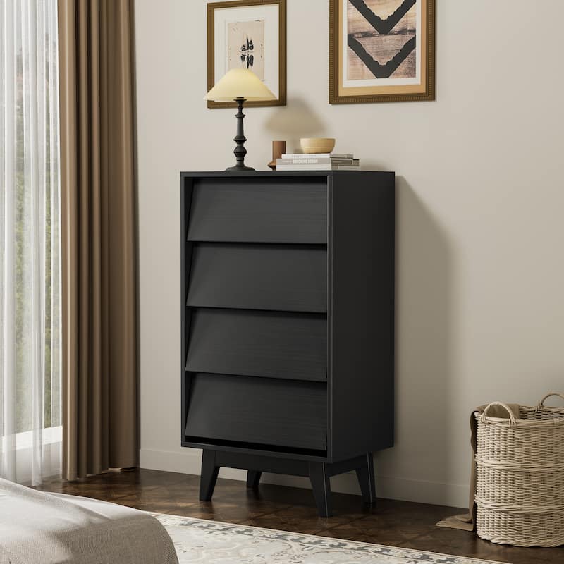Anmytek 4-Drawer Double Dresser Features Vintage-style and Bevel Design - Black