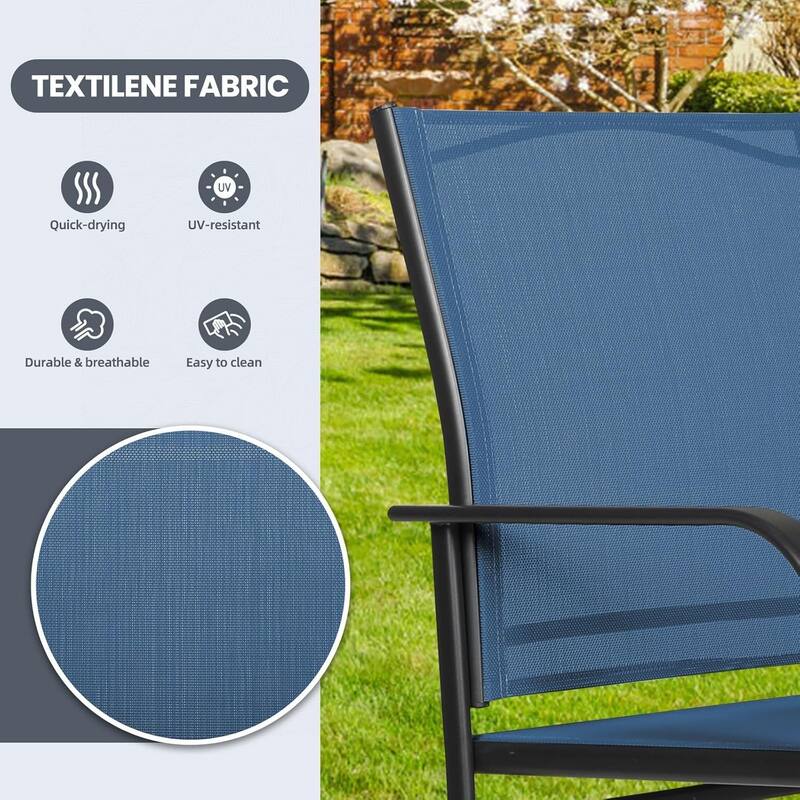 Outdoor Patio Dining Chairs Set of 4, Metal Frame Textilene Fabric Chairs with Armrest