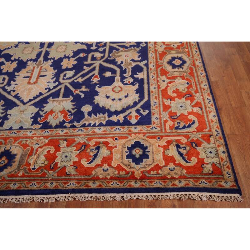 Heriz Serapi Indian Area Rug Hand-Knotted Blue Oriental Wool Carpet - 8'10" x 11'9"