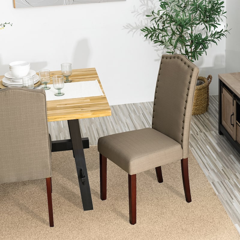 Glitzhome Modern High Back Linen Upholstered Dining Chairs with Adjustable Footpads