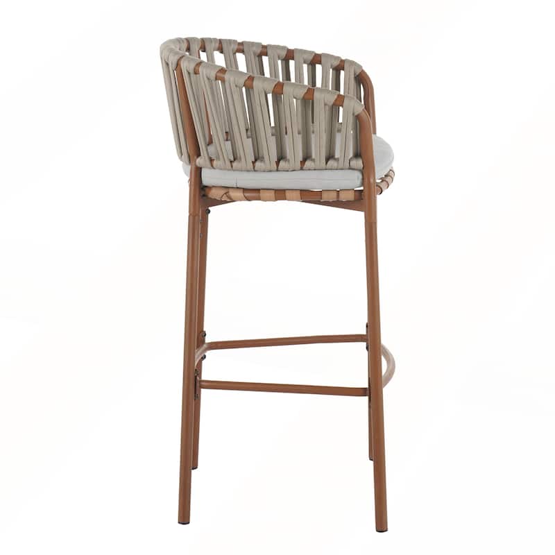 Outdoor Metal Rope Barstool with and Beige Cushion Set of 2